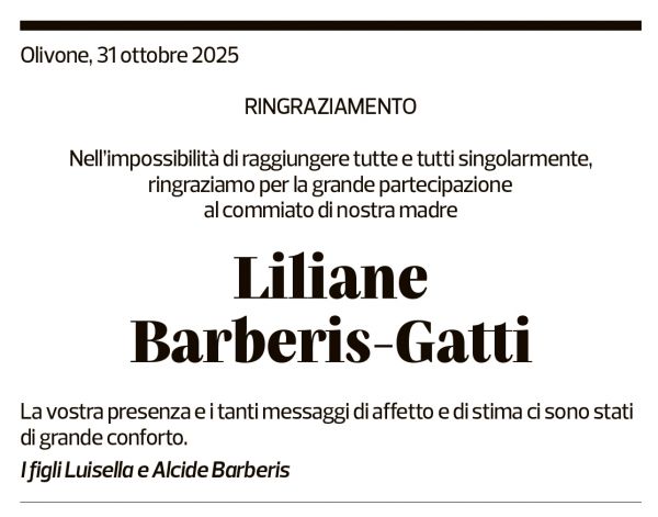 Annuncio funebre Liliane Barberis-gatti