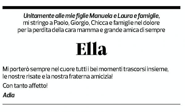 Annuncio funebre Ella Pagani