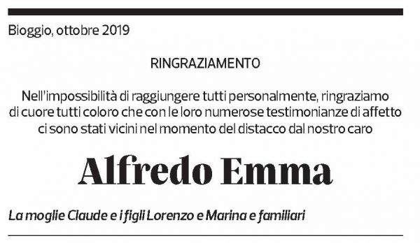Annuncio funebre Alfredo Emma
