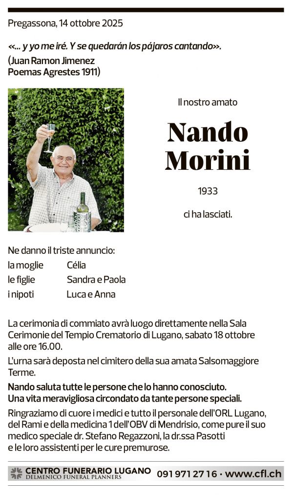 Annuncio funebre Nando Morini