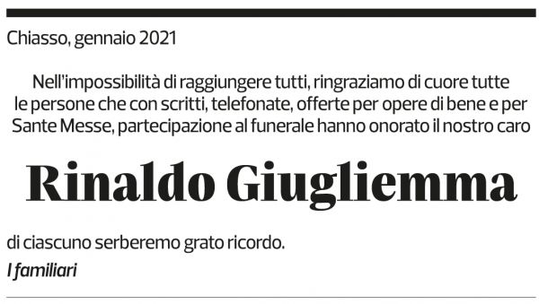 Annuncio funebre Rinaldo Gugliemma
