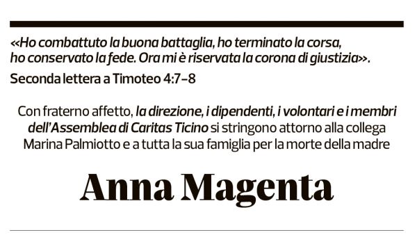 Annuncio funebre Anna Magenta