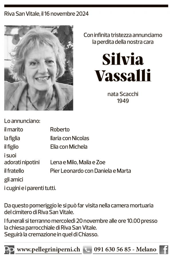 Annuncio funebre Silvia Vassalli