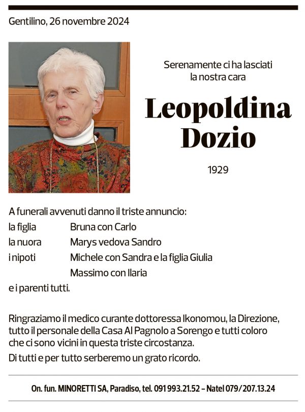 Annuncio funebre Leopoldina Dozio