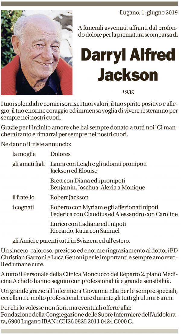 Annuncio funebre Darryl Alfred Jackson