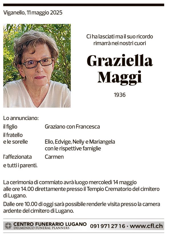 Annuncio funebre Graziella Maggi