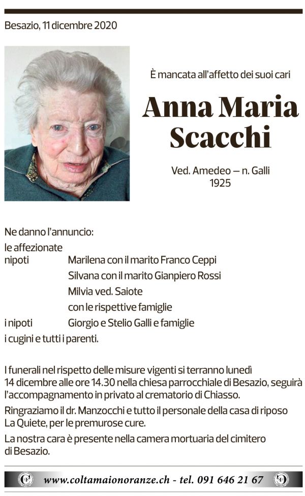 Annuncio funebre Anna Maria Scacchi