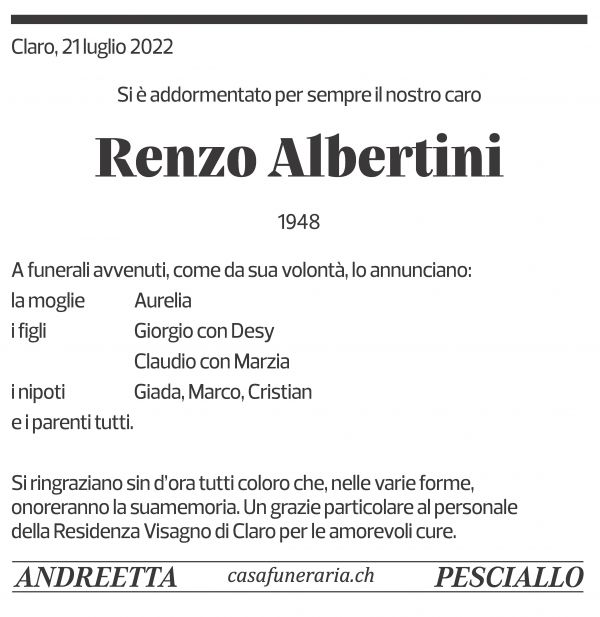 Annuncio funebre Renzo Albertini