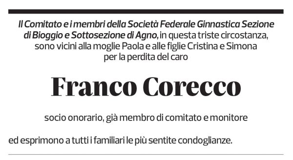 Annuncio funebre Franco Corecco