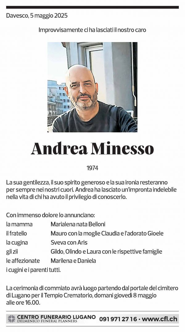 Annuncio funebre Andrea Minesso