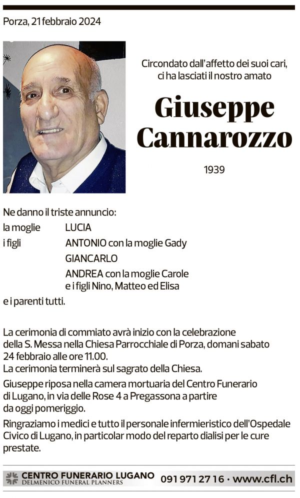 Annuncio funebre Giuseppe Cannarozzo