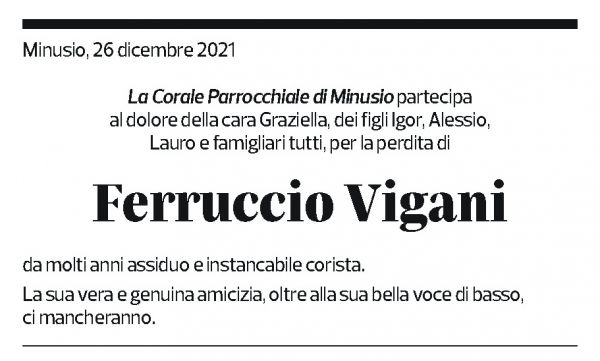 Annuncio funebre Ferruccio Vigani