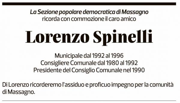 Annuncio funebre Lorenzo Spinelli