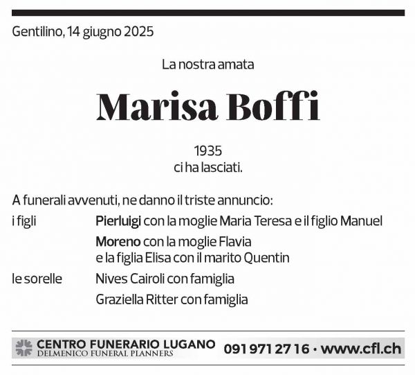 Annuncio funebre Marisa Boffi