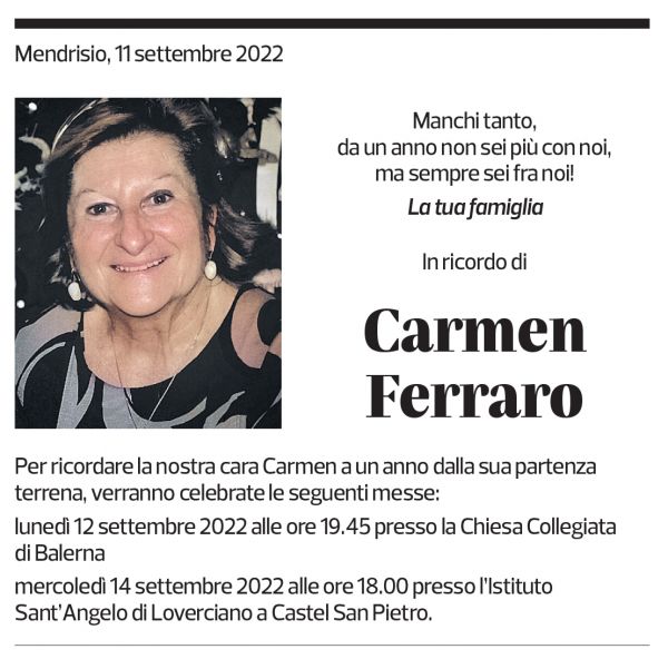 Annuncio funebre Carmen Ferraro