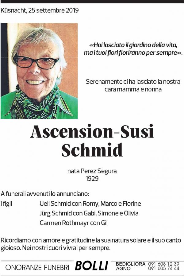 Annuncio funebre Ascension - Susi Schmid