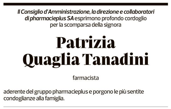 Annuncio funebre Patrizia Quaglia Tanadini