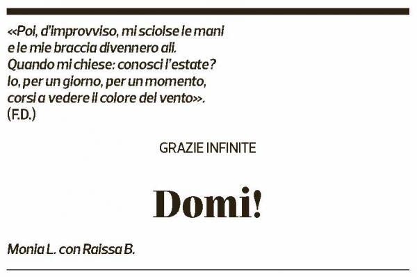 Annuncio funebre Domizio Moccetti