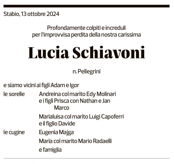 Annuncio funebre Lucia Schiavoni