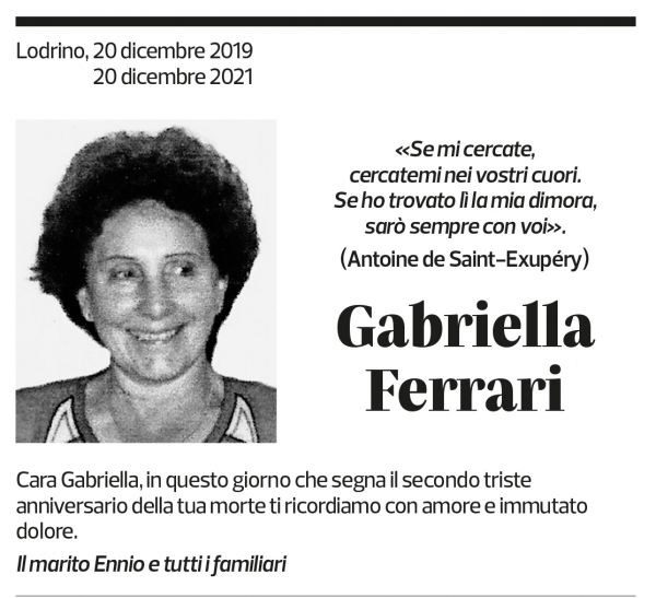 Annuncio funebre Gabriella Ferrari