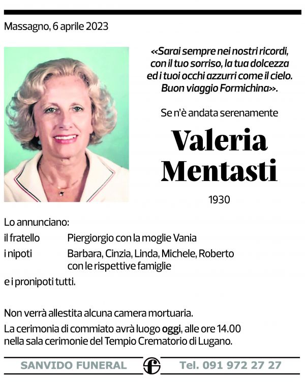 Annuncio funebre Valeria Mentasti