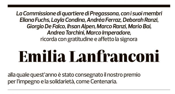 Annuncio funebre Emilia Lanfranconi