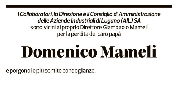 Annuncio funebre Domenico Mameli
