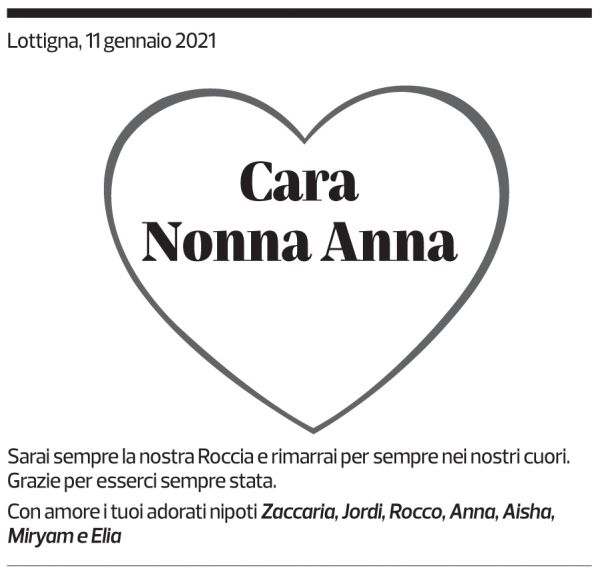 Annuncio funebre Anna Maria Fasani