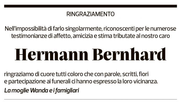 Annuncio funebre Hermann Bernhard