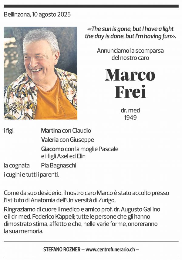 Annuncio funebre Marco Frei