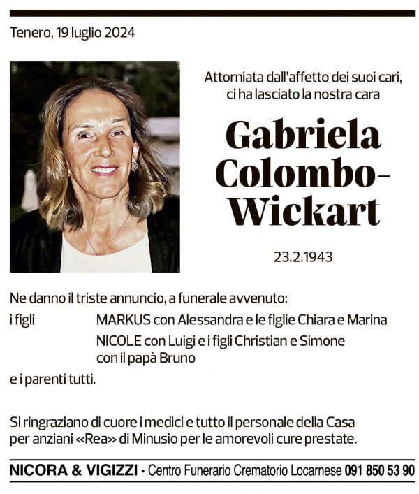 Annuncio funebre Gabriela Colombo-wickart