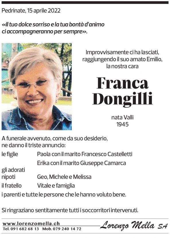 Annuncio funebre Franca Dongilli