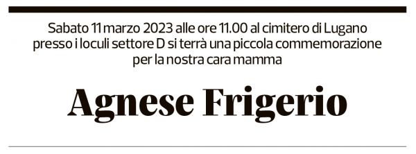 Annuncio funebre Agnese Frigerio