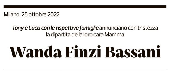 Annuncio funebre Wanda Finzi Bassani