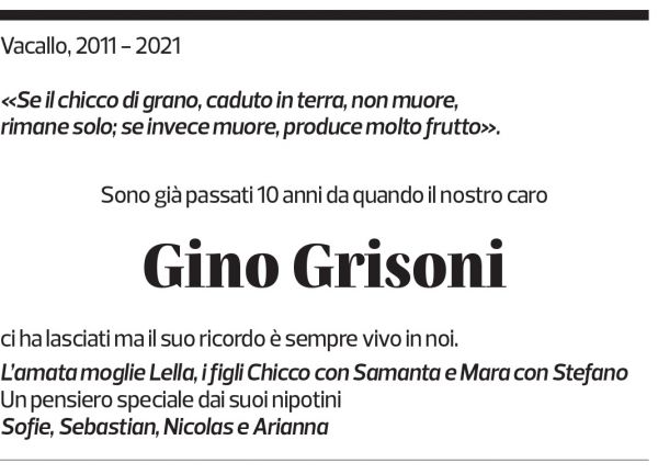 Annuncio funebre Gino Grisoni