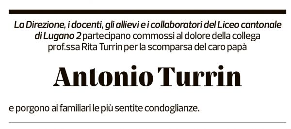 Annuncio funebre Antonio Turrin