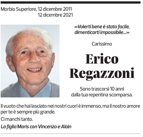 Annuncio funebre Erico Regazzoni