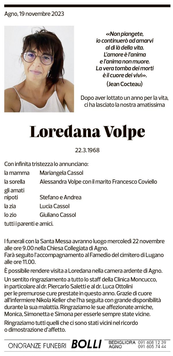 Annuncio funebre Loredana Volpe