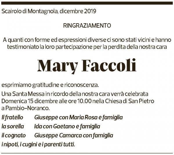 Annuncio funebre Mary Faccoli
