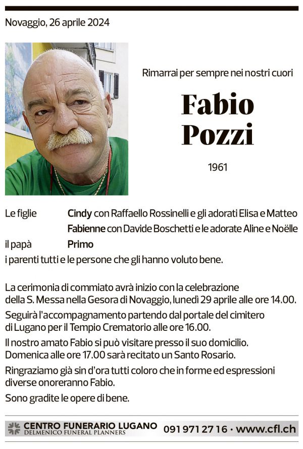 Annuncio funebre Fabio Pozzi