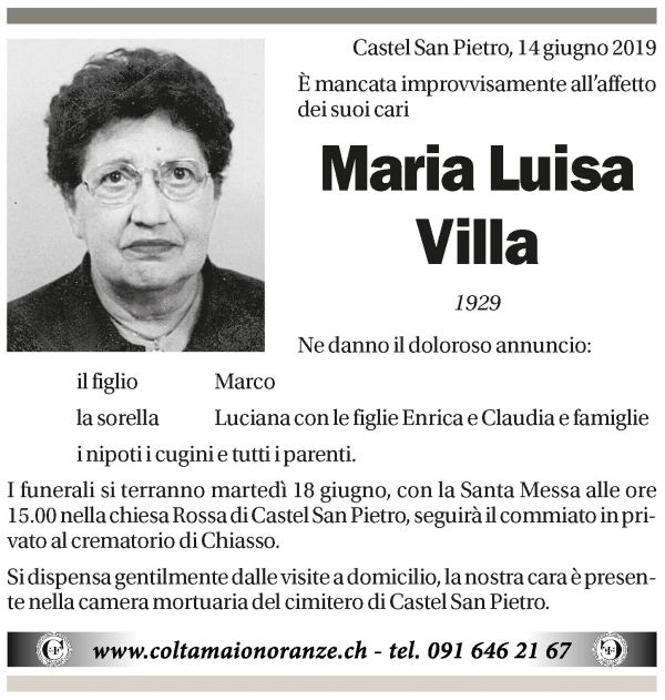 Annuncio funebre Maria Luisa Villa