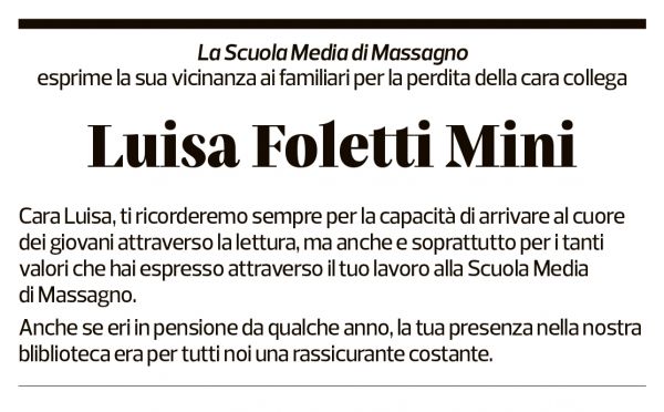 Annuncio funebre Luisa Foletti Mini