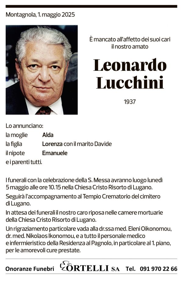Annuncio funebre Leonardo Lucchini