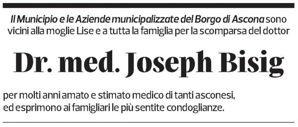 Annuncio funebre Joseph Bisig