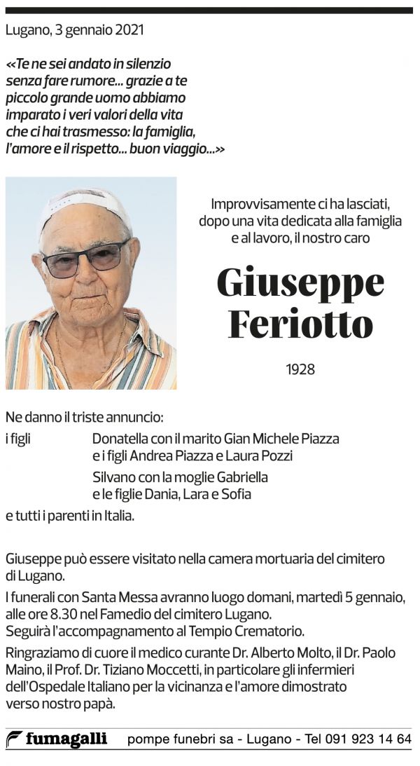 Annuncio funebre Giuseppe Feriotto