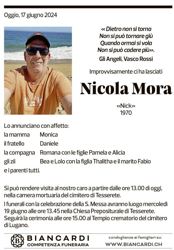 Annuncio funebre Nicola Mora