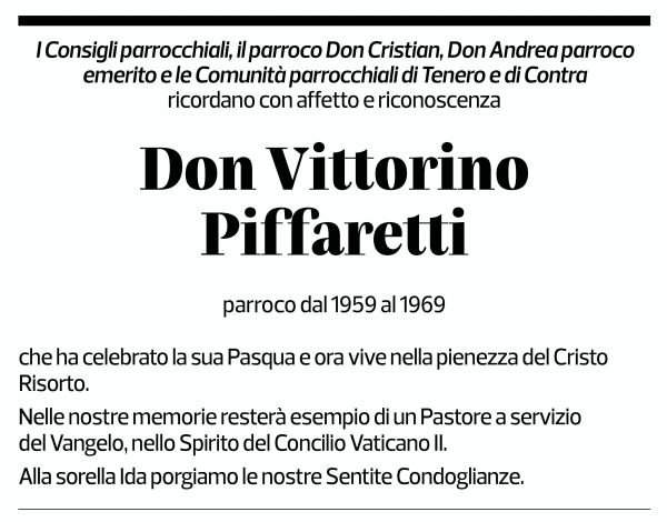 Annuncio funebre Don Vittorino Piffaretti