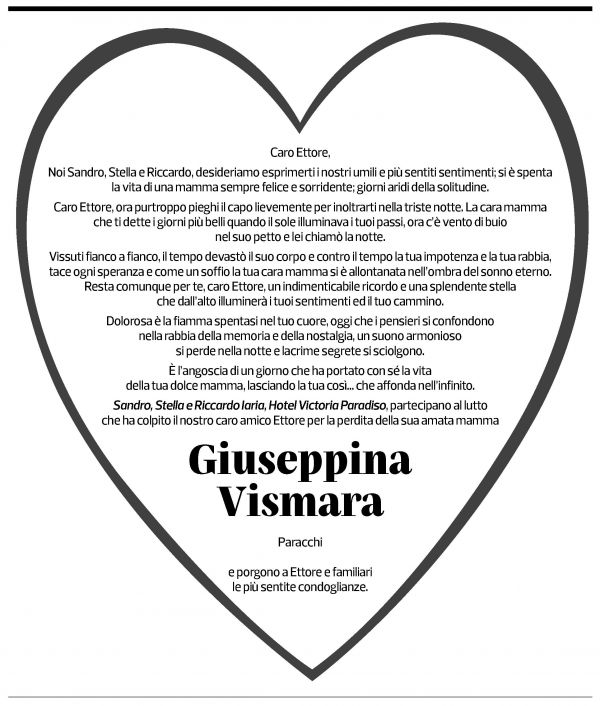 Annuncio funebre Giuseppina Vismara