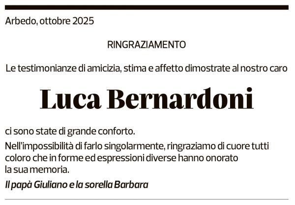 Annuncio funebre Luca Bernardoni