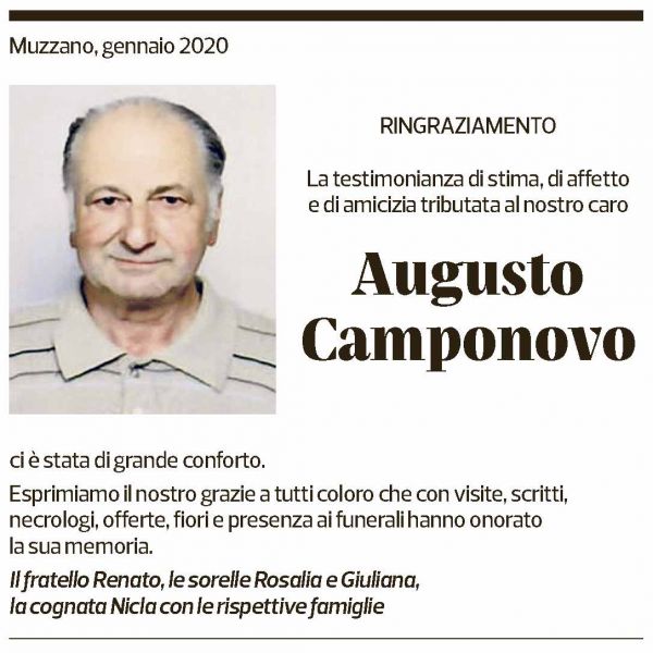 Annuncio funebre Augusto Camponovo